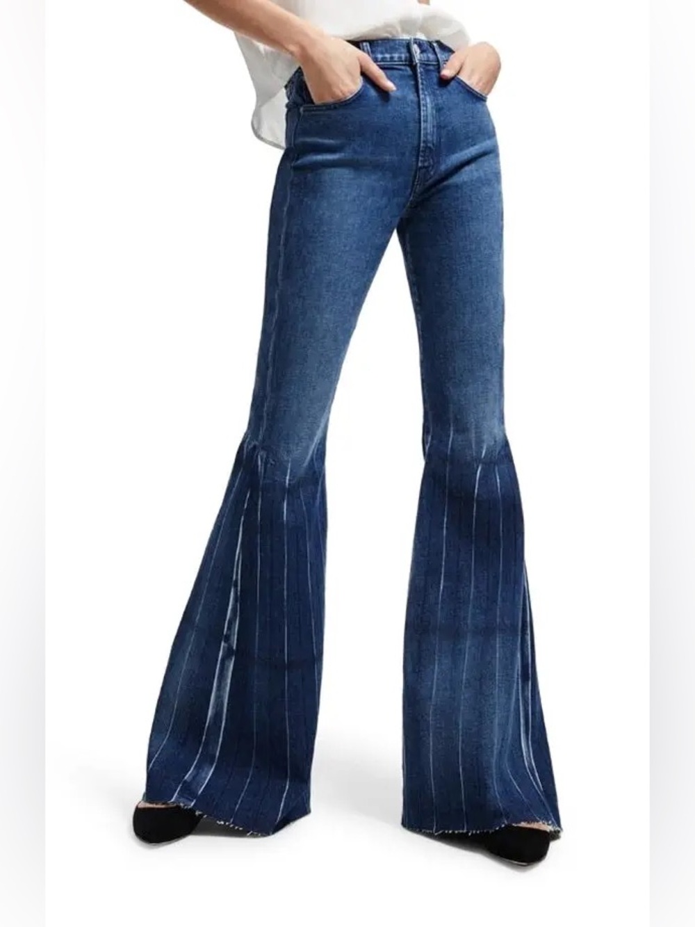 7 For All Mankind Dark Blue High-Rise Wide Leg Flare Jeans - Picture 2 of 12